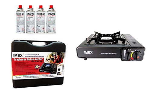 i-mex IMEX Camping GASKOCHER Set KOCHER IM TRAGEKOFFER MIT GASKARTUSCHEN Menge FREI WÄHLBAR (Gaskocher mit 12 x Gaskartuschen)