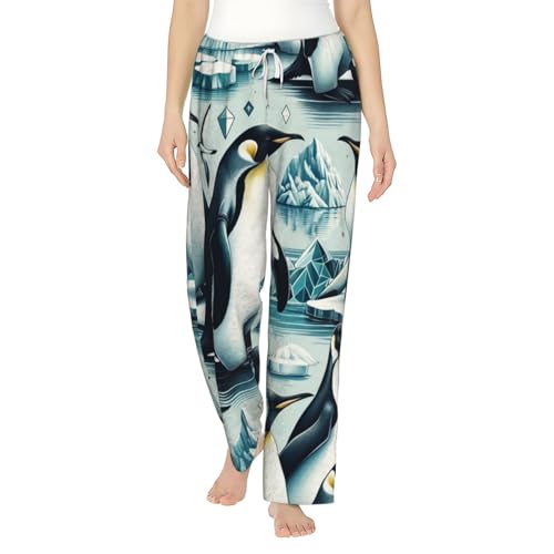 Pantalon pyjama polaire femme flanelle vêtement nuit chaud à motif pingouin