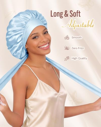 Image of BONNET QUEEN Silk Bonnet for Sleeping Women, Double layer Satin Hair Bonnet for Curly Hair, Satin Hair Cap for Sleeping