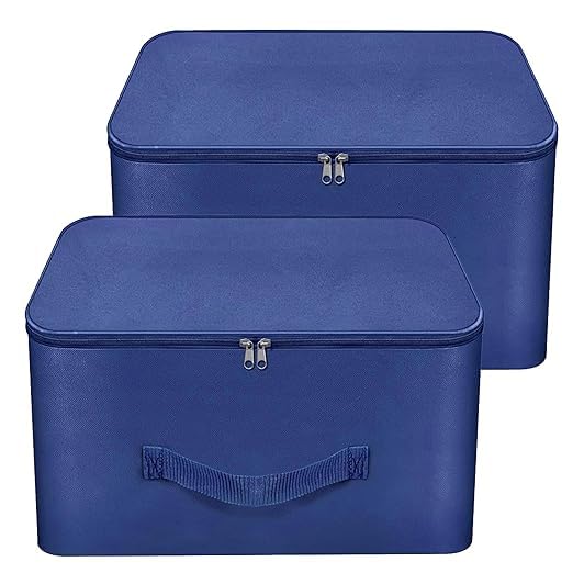 CUTBAZZ 2 Pack Nylon Wardrobe Bag Underbed Moisture Proof Cloth Storage Organizer, Storage box for Clothes Saree Bags with Zippered Closure & Handle (Blue, 38x35.5x25.4 cm)-image-32