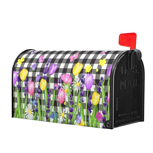 Image of Harooni Spring Summer Flowers Magnetic Mailbox Cover Standard Size 18x21in Tulips Florals Mailbox Cover Magnetic Spring Decor Mailbox Wraps Post Letter Box Cover for Home Garden Yard Outdoor Decor