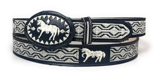 Kids Embroidered Black Charro Western Belt for Cowboy Rodeo Horse (26)