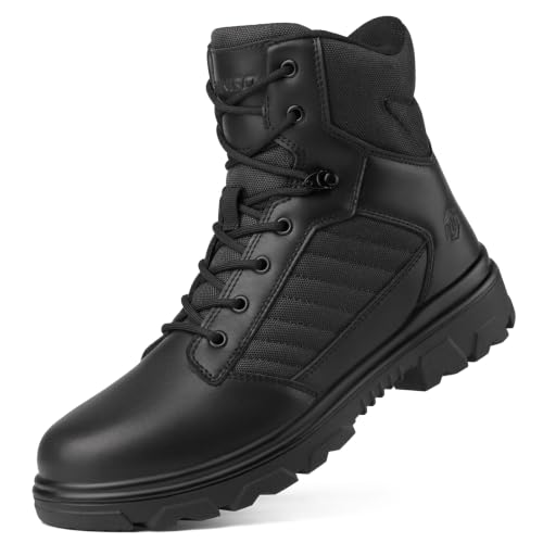 Image of NINGO Steel Toe Boots for Men, Waterproof Military Work Boots Side Zipper