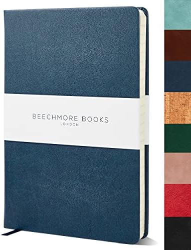 Ruled Notebook - Premium A5 Journal by Beechmore Books | Classic 21.4 x 14.5 cm Hardcover Vegan Leather, Thick 120gsm Cream Lined Paper | Gift Box | Symphony Blue