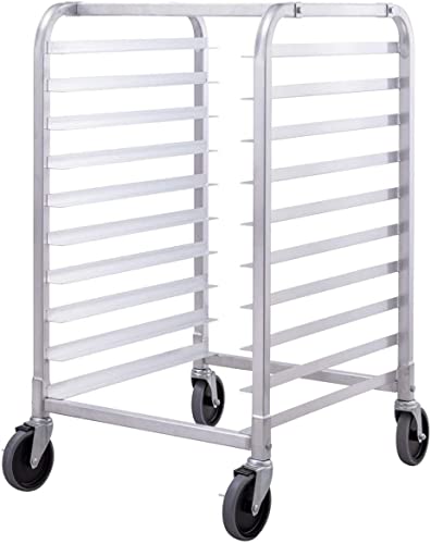 Chefjoy 10 Sheet Aluminum Kitchen Bun Pan Sheet Rack W/Wheels 2 Lockable Home Commercial Use Bakery Cooling Rack Open Shelf #TOP3
