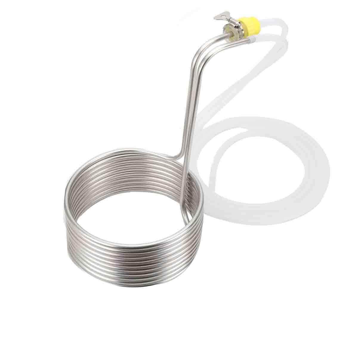 Refroidisseur de Moût, Refroidisseur à Immersion Spirale de Refroidissement à Eau de Refroidissement de Bière, en Acier Inoxydable en Spirale, Comprenant 2 tuyaux, Argent