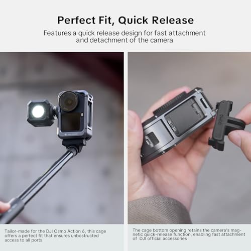 Image of PGYTECH Camera Cage for Osmo Action 6, Aluminum Alloy Housing Vlogging Case, Protective Frame with Magnetic Quick Release Connector, 1 /4 inch Thread Hole, Cold Shoe for Light /Microphone Accessories