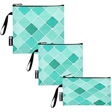 Turquoise Teal Tiles Texture Washable Snack Sandwich Bags Reusable, Zipper Food Bags for Travel Work Office School Set of 3 S/M/L