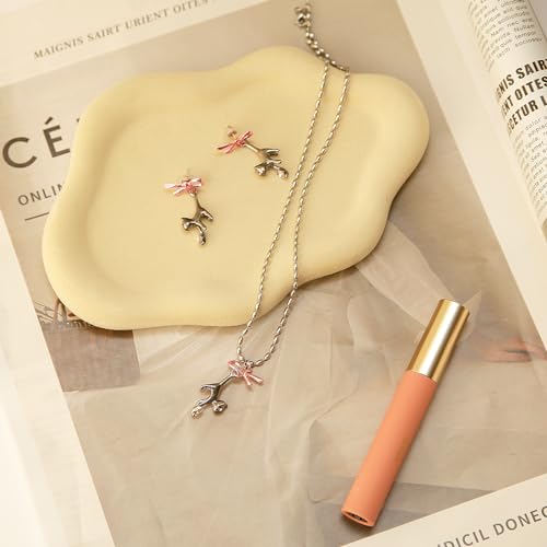 Image of Jewelry Dish Trinket Tray for Women, Ring Dish Holder, Unique Cloud Shape Ceramic Plate Cute Things Vanity Aesthetic Room Decor Mother's Day Birthday (Flocked Custard)