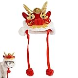 Sombrero de baile de león para perro de Año Nuevo, gorra de dragón para mascotas para festival de primavera, disfraz de león de baile, disfraz de dragón chino, lindo sombrero cálido de león D-ance
