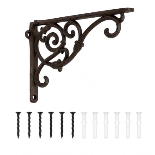Comfy Hour Hanging Basket Hooks Plant Hanger, 9.5 Inch Cast Iron Wall Mount Bracket, Black Vintage Scroll Outdoor Hook for Flower Pots, Bird Feeders, Lanterns, Wind Chimes, 1 Piece