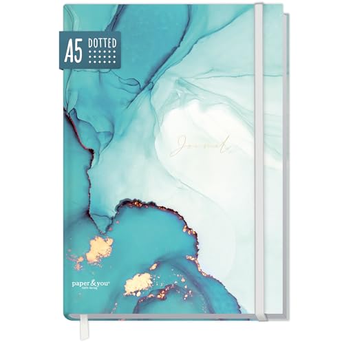 paper&you® dotted Journal A5 mit Gummiband 'Smaragd Gold' 156 Seiten, Notizbuch gepunktet, Tagebuch - nachhaltig & klimafreundlich