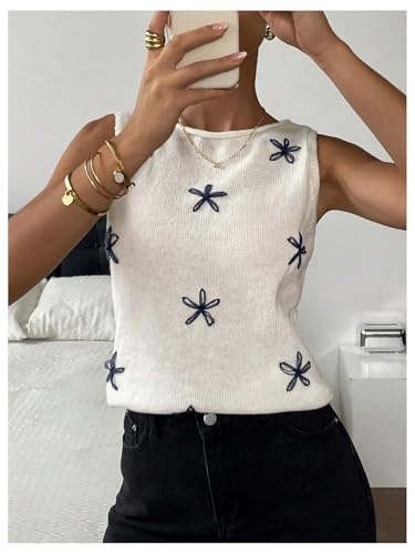SOLY HUX Women's Floral Sweater Vest Fall Crewneck Sleeveless Casual Knit Tank Tops4