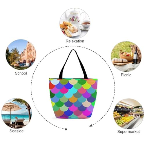 Sac à main femme écailles de poisson colorées, grand cabas chic pour voyage