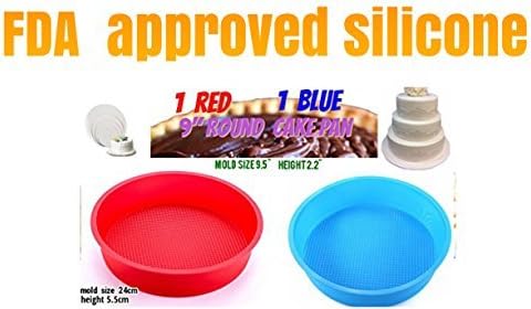 Set of 2, 9-Inch Round Cake Pan silicon cake molds for baking 9-inch Baking Cake Mold silicone cake pan silicon cake baking pans round bread pans for baking 9.5 x 2.25-Inches (1 red &1 blue
