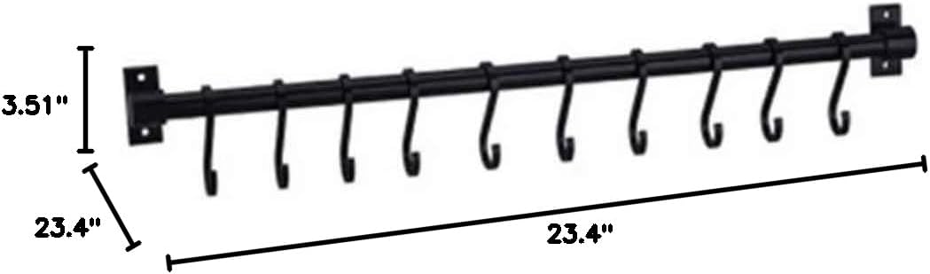 VIDI Black Hooks Wall Hanging Rail Rack Kitchen Utensil Mounted Shelf Rustless Storage