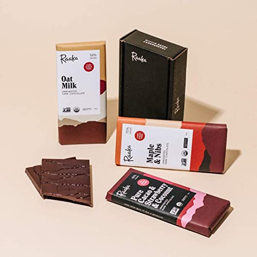 Raaka Chocolate Refined Sugar Free Dark Chocolate Pack | Gourmet Dark Chocolate Gift | Organic, Kosher, Vegan, Gluten Free, Soy Free, Fair Trade, Paleo, Cane Sugar Free | 1.8Oz Bars, 3-Pack #TOP2