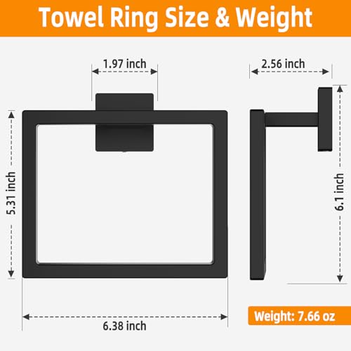 Matte Black Square Towel Ring, SUS304 Stainless Steel Hand Towel Holder for Bathroom Kitchen, Modern Style Towel Hanger, Thicken Ring Towel Holder, Towel Rack Square Wall Mounted by Z-TIISON - Image 5