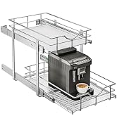 WelFurGeer 2-Tier Stainless Steel Cabinet Organizer with Soft Close Slides and Chrome Wire Basket