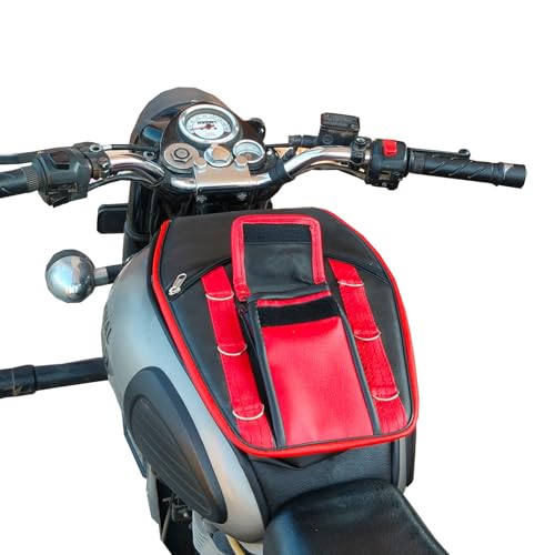 Image of RE Classic Electra Bullet Thunderbird 350 /500 Hunter 350 Leather Scratch Proof Tank Cover Tank Bag with Centre Fuel Cap Zipper Pocket Mobile Holder Motorcycle Accessories Red (Pack of 1)