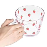 LOPUNER Mädchenhaftes Weithals Glas mit Erdbeermuster Frühstücksglas mit Skala Stabiles Trinkglas...