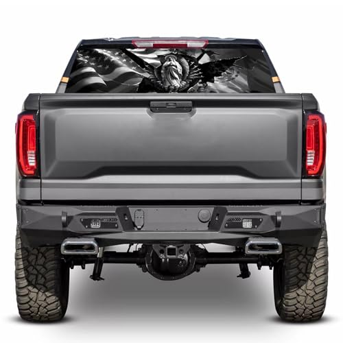Image of Rear Window Decals for Trucks - 65x22 in Back Window Decals Fit Most Pickup Trucks SUV, Vinyl American Skull Flag Back Window Decal for Car Personalized Decoration - Skull Decal-3