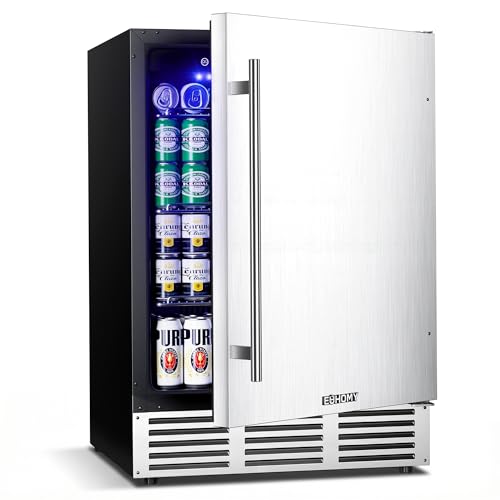 EUHOMY 24 Inch Beverage Refrigerator, Undercounter Beverage Fridge 180 Can with Stainless Steel Door...