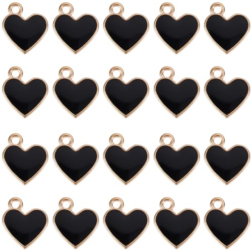 Cœur émail noir et métal doré x80 pour réparer et personnaliser vos bijoux DIY
