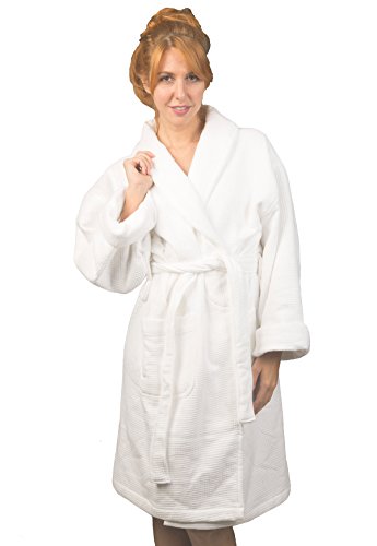 Plush Cotton Terry Bath Robe | For Women Men | White Waffle Exterior | Luxurious Comfort and Style | From Nora Angels