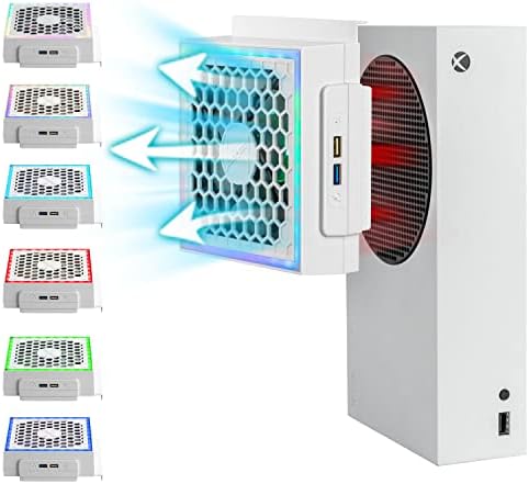 Aukuoy Cooling Fan for Xbox Series S, 3 Levels Adjustable Speed Fan Cooler System for Xbox Series S with RGB Color LED Light and external USB Ports, High Performance Turbo Fan, Low Noise