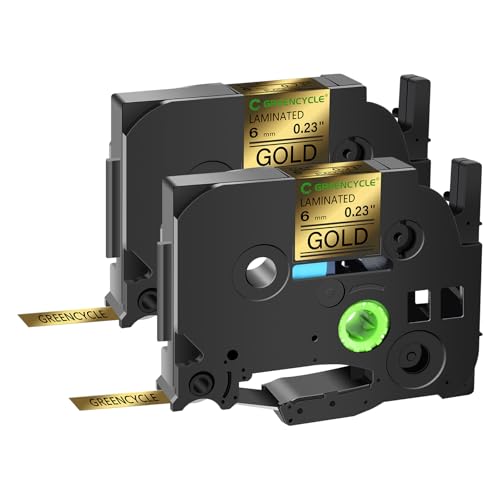 GREENCYCLE Compatible for Brother P-Touch Label Tape TZe-811 6mm 0.23" Laminated Gold TZe811 TZ-811 TZe TZ 1/4 inch Black on Gold Label Tape for PT-D210 PT-D400 PT-D450 PT-D600 PT-D200, 2 Pack