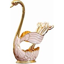 Decorative Gold Swan Base Holder with 6pcs Coffee Spoon Set - Creative Dessert Spoons,Gold