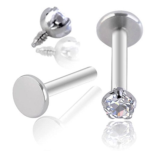 Piercingj 2-4Pcs 16G 316L Stainless Steel 3Mm Cubic Zirconia Labret Monroe Lip Ring/Tragus/Helix Earring,6-12Mm Bar Length 1 #TOP2