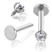 PiercingJ 2-4pcs 16g 316L Stainless Steel 3mm Cubic Zirconia Labret Monroe Lip Ring/Tragus/Helix Earring,6-12mm Bar Length 1