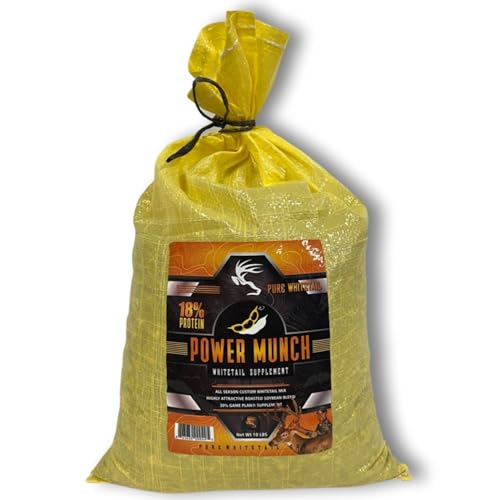 Pure Whitetail Power Munch High Protein Deer Feed Supplement | Probiotic Grain & Seed Blend with Roasted Soybeans Sunflower Seeds Cracked Corn | Year-Round Wildlife Feed | 10 lb Bag