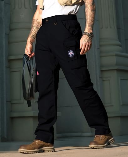 BOCOMAL FR Pants for Men Cargo Pockets Flame Resistant/Fire Retardant Black Elastic Waist Water & Oil Repellent Finish