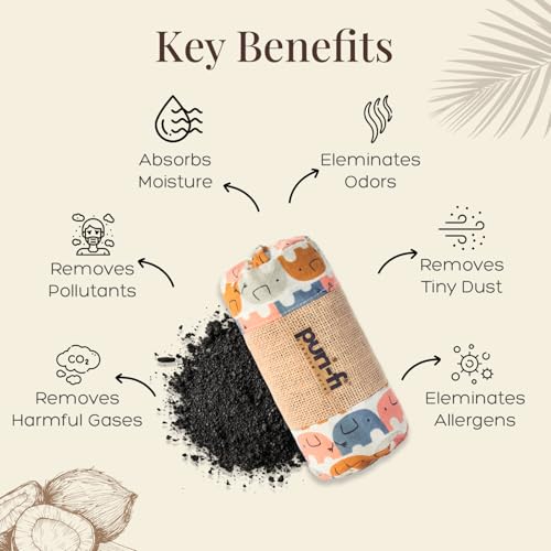 Image of Activated Charcoal Air Purifier, Non-Electric, Coconut Shell Charcoal, Odor & Moisture Absorber, Air Freshener for Home, Car, Reusable & Long-Lasting, 400 Gm (Elephant Parade)