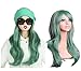 BERON 24 Inches Mint Green Long Wavy Wig with Bangs Heat Resistant Synthetic Hair Green Cosplay Party Wig