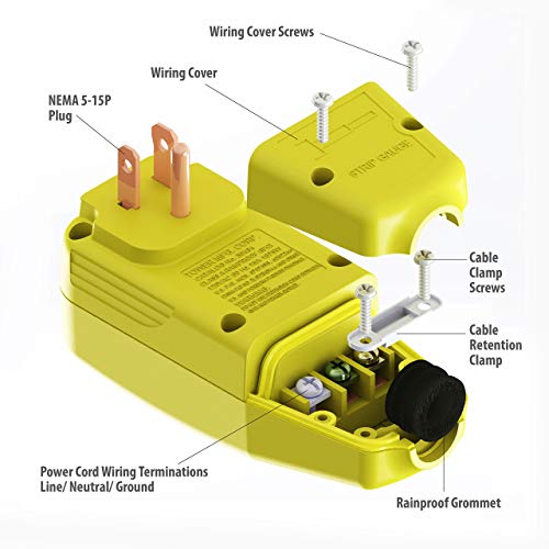 Tower Manufacturing 30434009 Auto-Reset 15 AMP Right Angle GFCI Plug, Black