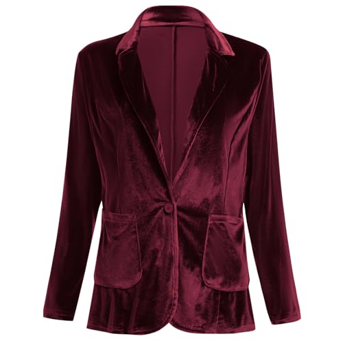 Velvet Blazers for Women Long Sleeve Open Front Button Velvet Blazer Jacket with Pockets