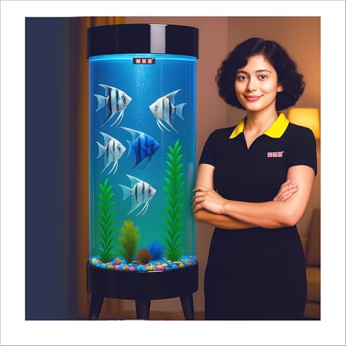 Image of MH9 55 Litre Smart Cylindrical Aquarium-500L /H Powerful Filter,Dual LED,Oxygen Bubble System,Water & Bio Waste Drainage System,Switch Control,Digital Temp. Display,SS Leg Stand (33x33x100cm) Black