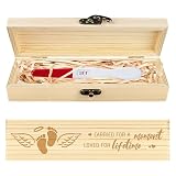 CHGCRAFT Lost Baby - Scatola per ricordi di condoglianze con ali e piedi e cuore, in legno, con nastro di rafia e serratura, per mamma e papà, 20,3 x 5,1 x 3 cm