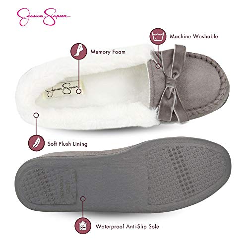 Jessica Simpson Womens Micro Suede Moccasin Indoor Outdoor Slipper Shoe,Grey,Large #TOP2