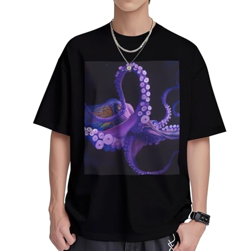 T-shirt violet imprimé pieuvre pour femme en coton à manches courtes