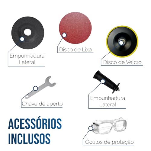 HOLTTER Esmerilhadeira Lixadeira Angular Profissional Disco Corte Desbaste 820W 11000rpm 115mm Kit E