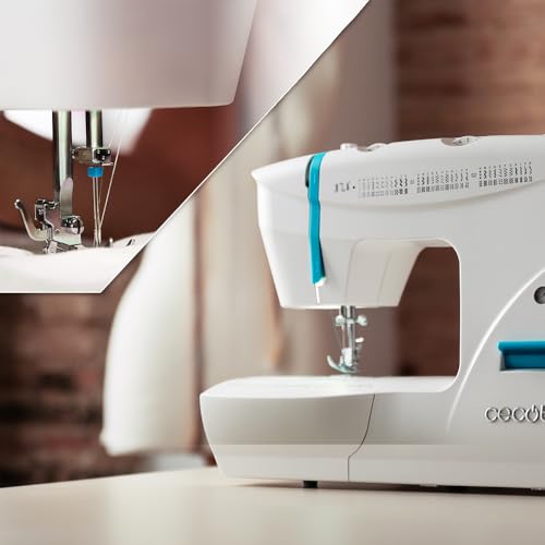 Cecotec Machine à coudre BelleCouture 6600. Machine à coudre avec 66 points intégrés, boutonnières en 4 étapes, pied-de-biche rapide, lumière LED et bras libre.