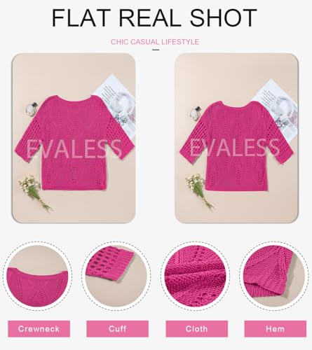 Image of EVALESS Womens Crochet Hollow Out Knit Tops Half Sleeve Spring Summer Sweaters Beach Cover Ups for Women Trendy 2026
