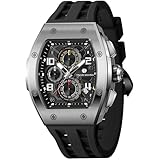 TSAR BOMBA Reloj para Hombre Reloj de Hombres Resistente al Agua Relojes de Pulsera para Hombre Correa Negra Caja de Acero Inoxidable Plateada Cronógrafo Movimiento de Cuarzo Regalo