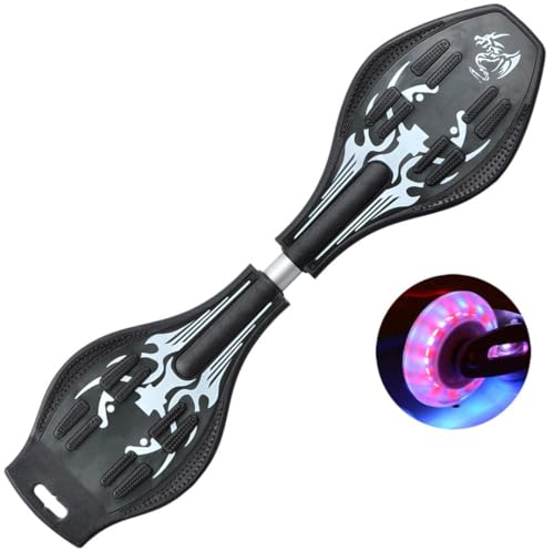 Sumeber Waveboard Kinder Street Surfen Caster Torsion Skateboard Double Decks Casterboards für Wave/Surf Waveboard/Castor Board with Light Up Wheels for Kids/Teens (Black Dragon)