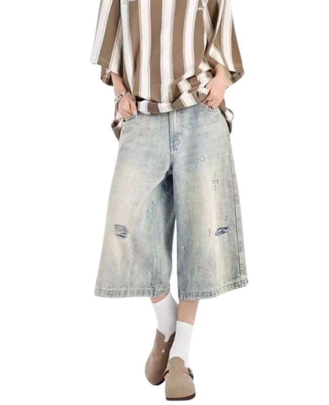 Baggy Jorts for Women Men Wide Leg Cropped Jeans Low Waist Y2k Casual Denim Pants Hip Hop Summer Clothes